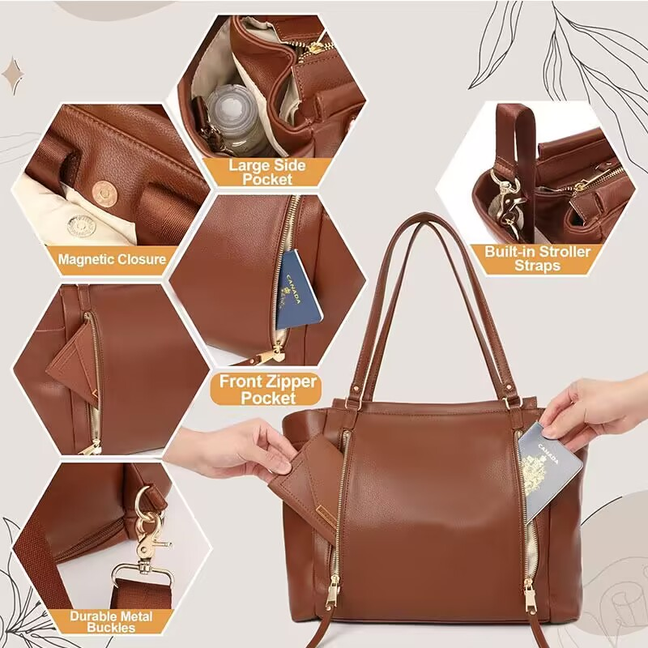 Leather Diaper Tote Bag Travel