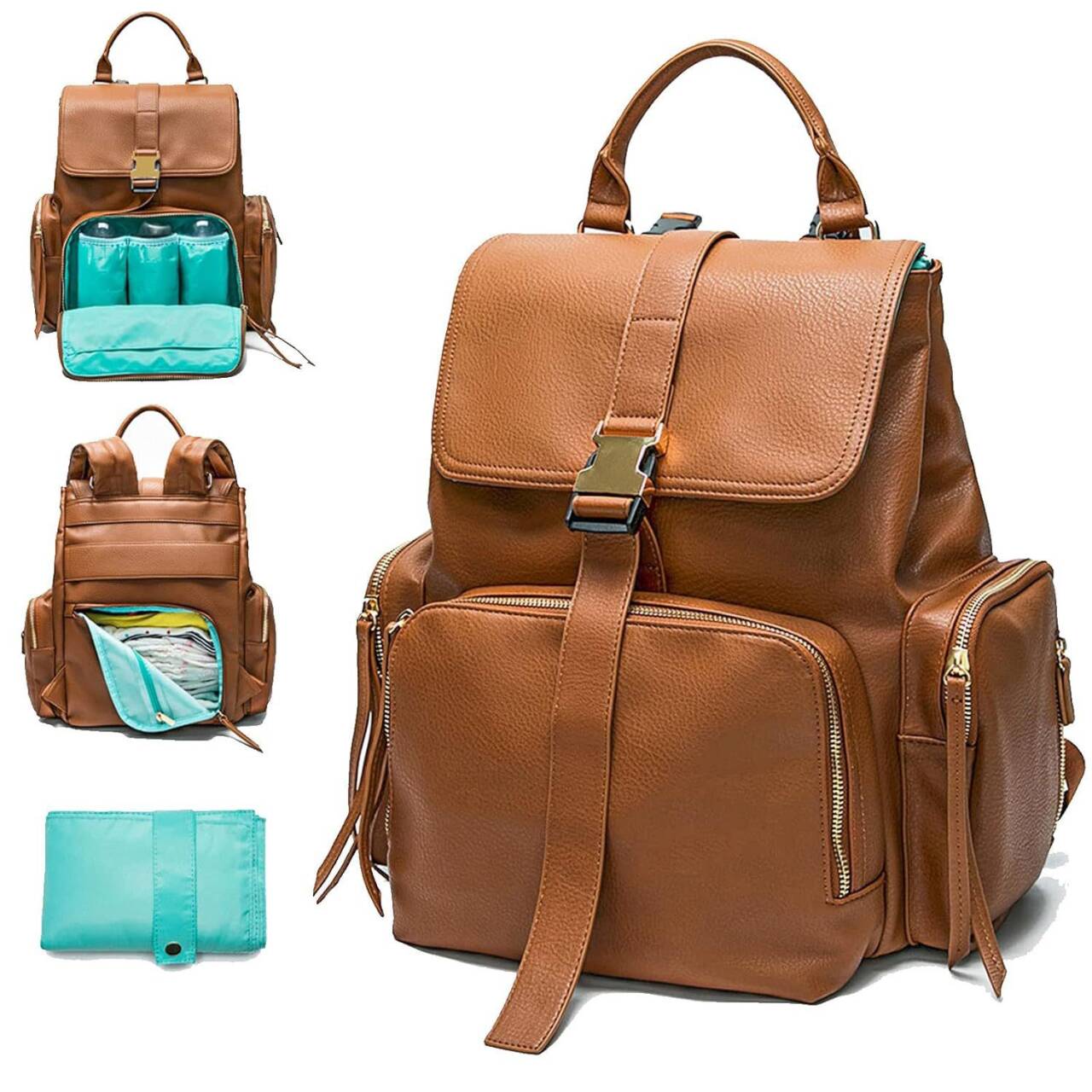 Diaper Bag Backpack Leather Brown