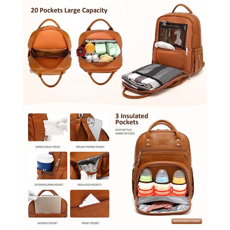 Vegan Leather Diaper Bag Backpack