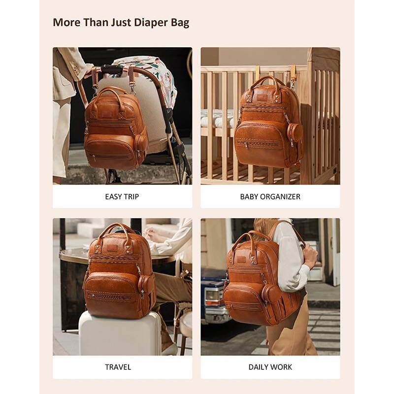 Vegan Leather Diaper Bag Backpack