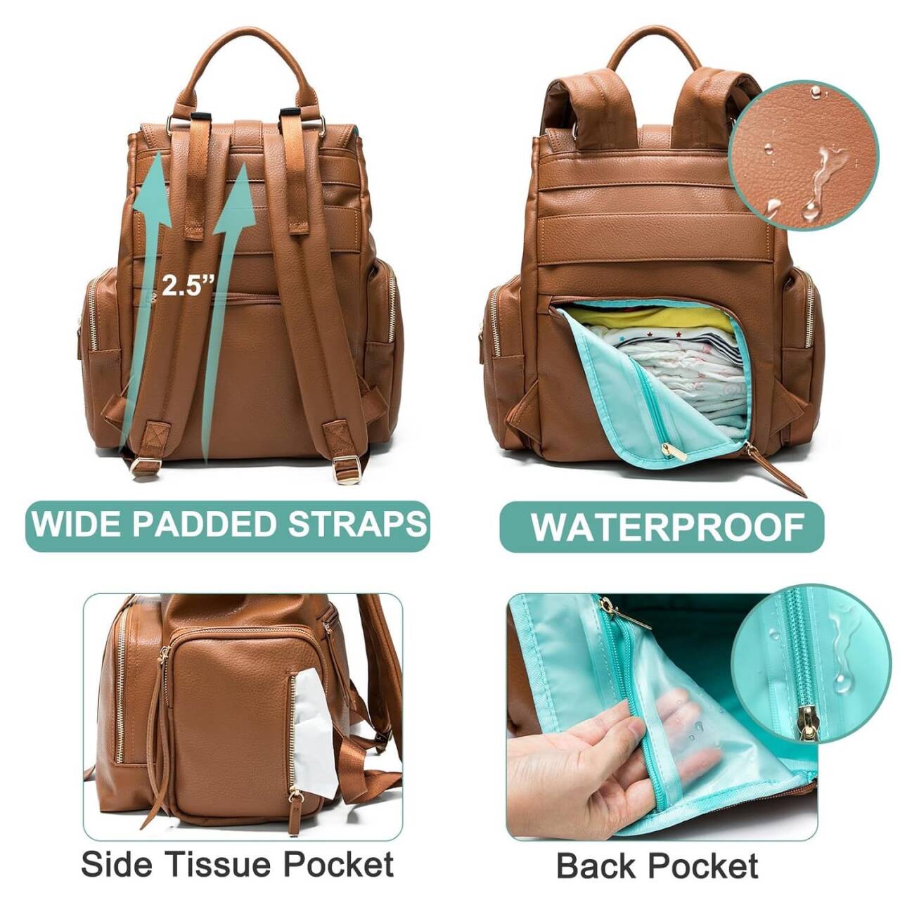 Diaper Bag Backpack Leather Brown