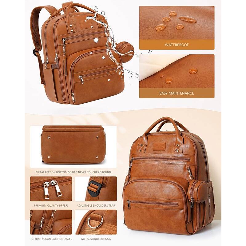 Vegan Leather Diaper Bag Backpack