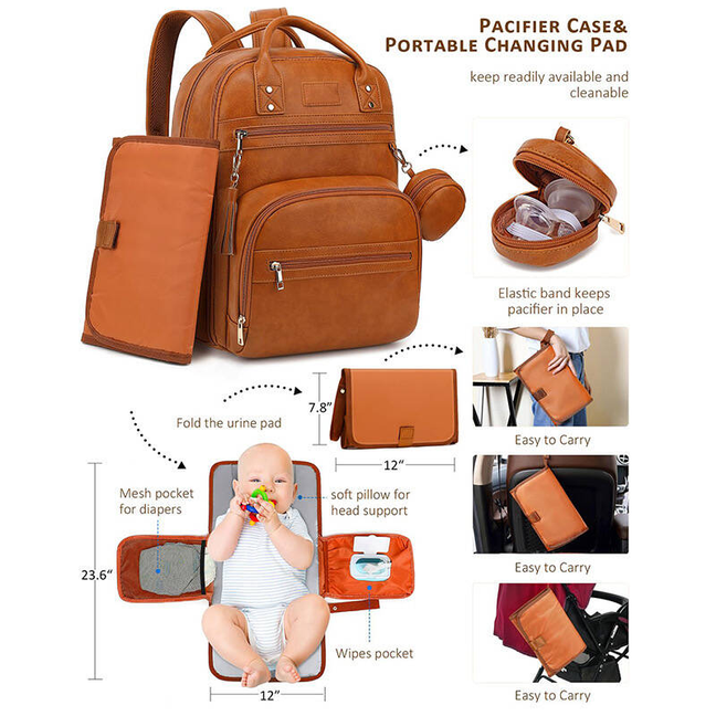 Vegan Leather Diaper Bag Backpack