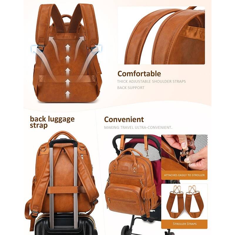 Vegan Leather Diaper Bag Backpack